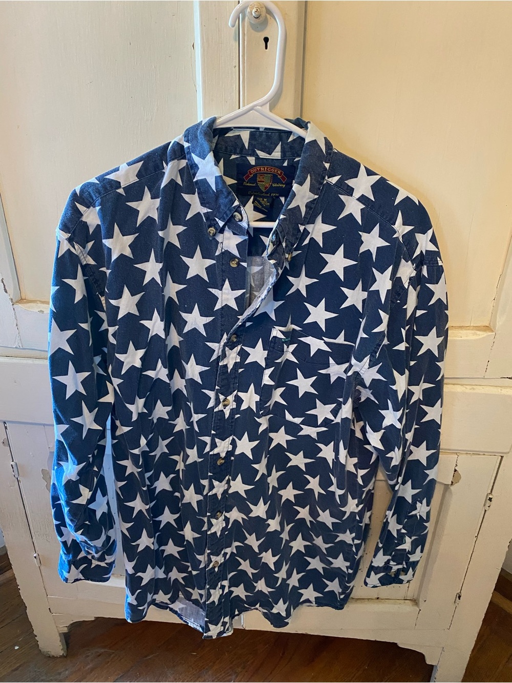 Men's Navy Star Print Button-Down Shirt - Casual Long Sleeve